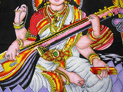 Goddess Saraswati batik sequins Cotton Wall Hanging yoga Painting : Size 43"x30" Inches - color: Saraswati