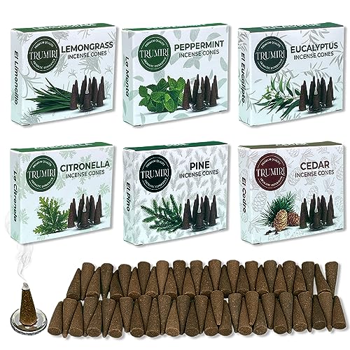 TRUMIRI Leafy Incense Cones - Variety Pack - Total 60 Cone Incense (6 Scents x 10 Conos) - Citronella Lemongrass Eucalyptus Peppermint Cedar Pine - Cone Incense Scents - Insense Cones - Incent Cone - color: Leafy