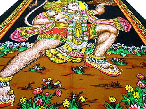 Flying Lord Hanuman Cotton Wall Hanging Painting : Size 43"x30" Inches - color: Hanuman