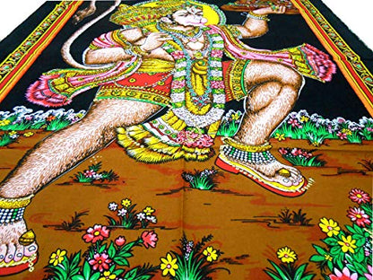 Flying Lord Hanuman Cotton Wall Hanging Painting : Size 43"x30" Inches - color: Hanuman