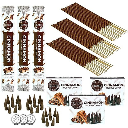 TRUMIRI Cinnamon Incense Sticks & Cones Combo Pack - 60 Sticks + 30 Cones - Cinnamon Scented Incense - color: Cinnamon