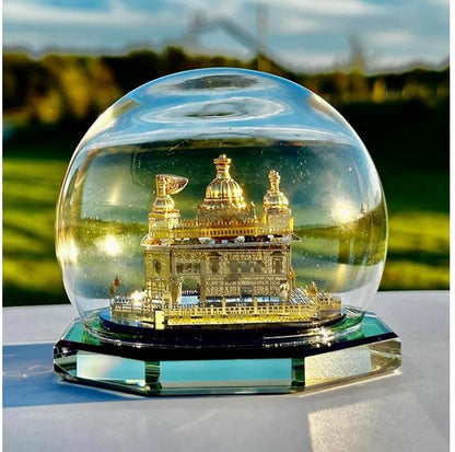 Golden Temple Amritsar Model, Sikh Religious Crystal with Golden Plate, Must for Every Religious Family, Office, and Auspicious Purpose, Gurudwara Decor (Dome Shaped, Small) - size: Dome Small