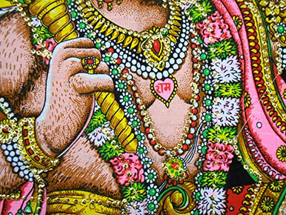 Flying Lord Hanuman Cotton Wall Hanging Painting : Size 43"x30" Inches - color: Hanuman