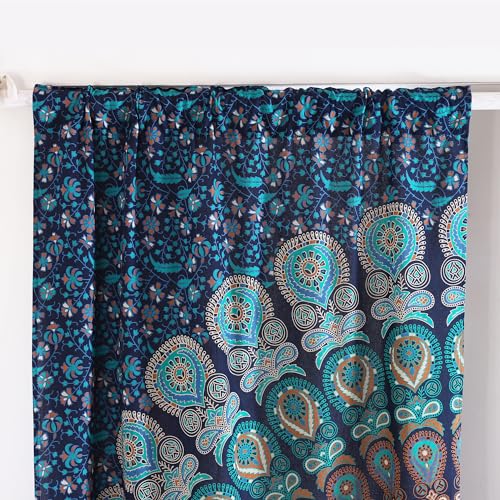 Popular Handicrafts Indian Hippie Bohemian Beautiful Peacock Mandala Door Window Curtain Panels Tarquiose - color: Tarquiose, size: 38"W x 83"L (Pack of 2)