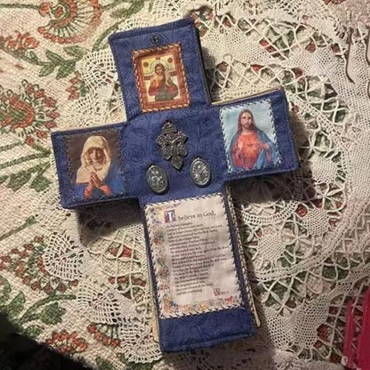 Handcrafted Pocket Shrine Catholic – Portable Travel Prayer Kit & Folding Personal Altar Gifts, Pocket Shrine with Silver Cross, Faith Edition Pocket Devotional, Pocket Prayer & Altar for Spiritual Faith Practices (D) - color: D
