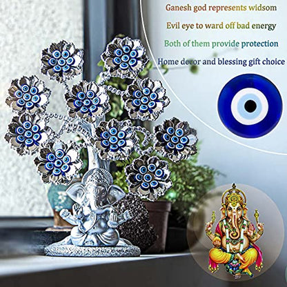 YU FENG 9.6inch Evil Eye Flowers Lucky Tree with Silver Ganesha Statue