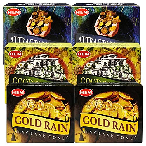 Attracts Money Good Fortune Gold Rain Incense Cones & Holder Bundle Variety Pack from Hem Trumiri Insense Insence - color: Attracts Money & Good Fortune & Gold Rain