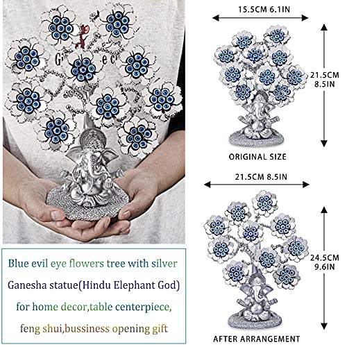 YU FENG 9.6inch Evil Eye Flowers Lucky Tree with Silver Ganesha Statue