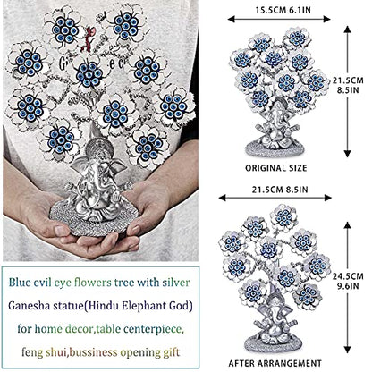 YU FENG 9.6inch Evil Eye Flowers Lucky Tree with Silver Ganesha Statue