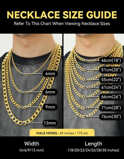 ChainsHouse Stainless Steel Cuban Link Chain Necklace for Mens Jewelry - color: Gold Plated