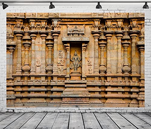 BELECO 12x8ft Fabric Indian Hindu Temple Backdrop Carved Idol on the Wall of Brihadishvara Temple, Thanjavur Background Hinduism Religion Background Indian Landmark Travel Photo Studio Props Wallpaper - size: 12x8FT
