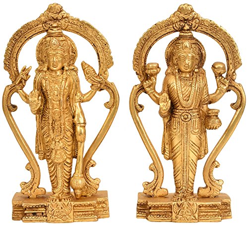 Exotic India Lord Vishnu and Goddess Lakshmi - Brass Statue