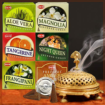 Hem Incense Cones Variety Pack #3 and Cone Incense Burner Bundle with 6 Most Desired Fragrances - color: Popular 6a