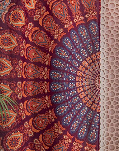 Popular Handicrafts Printed Curtains Panels Set of 2 Indian Hippie Bohemian Beautiful Peacock Mandala Curtain Panels Maroon 42x100 Inch - color: Maroon, size: 84"W x 100"L (Pack of 2)