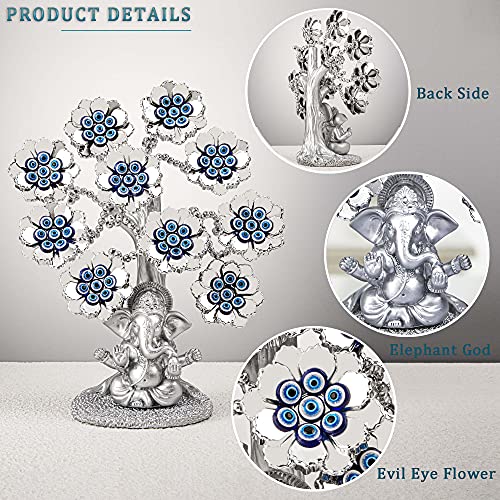 YU FENG 9.6inch Evil Eye Flowers Lucky Tree with Silver Ganesha Statue