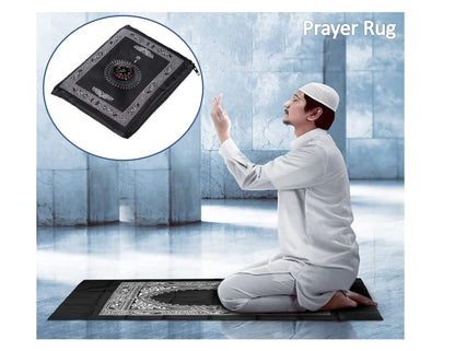 1 Pieces Islamic Prayer Mat,Muslim Prayer Carpet,with Compass Pocket Sized Carry Bag,Muslim Travel Prayer Mat and Attached Compass,Islamic Prayer Rug,with Compass,Black