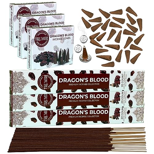 Dragons Blood Incense Sticks & Incense Cones Combo Pack - 60 Insence-Sticks + 30 Insence Cones - Inscense - Incense Cones Scented - Insents - color: Dragons Blood