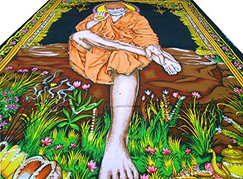 Sai Baba batik sequin Cotton Wall Hanging Painting : Size 43"x30" Inches - color: Sai baba