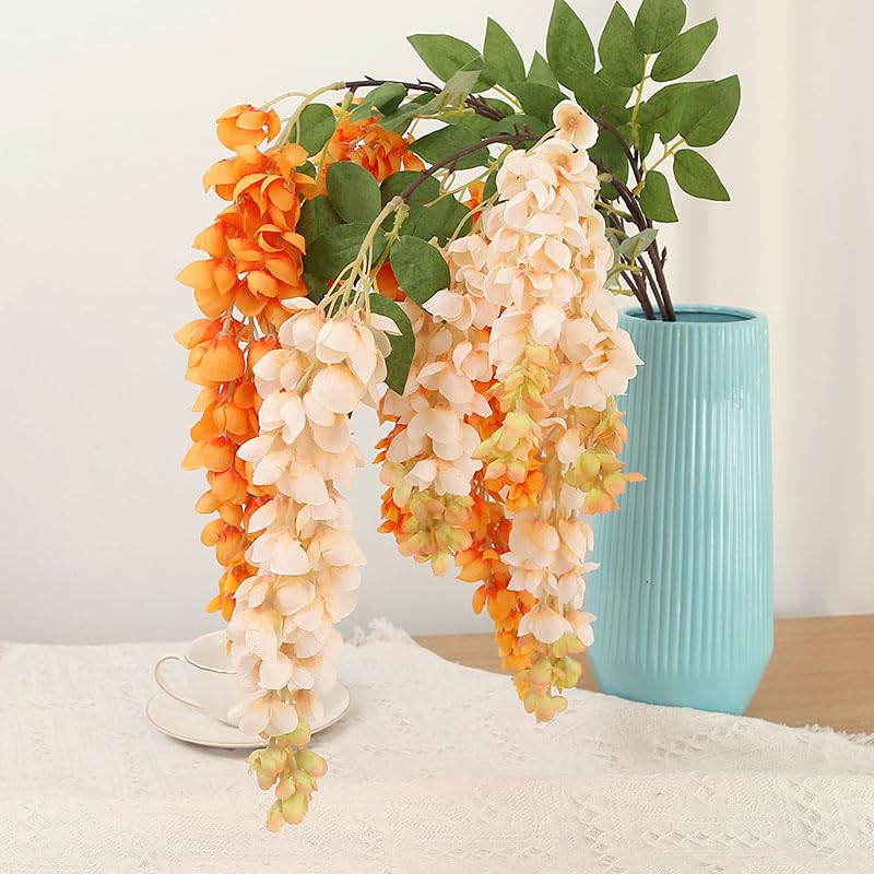 4pcs 47.2in Artificial Fake Wisteria Hanging Flower Garland Silk(champagne) - color: Champagne