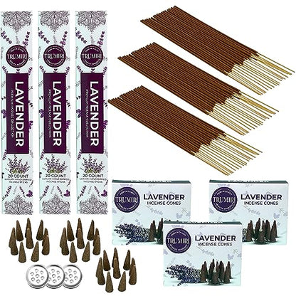 Lavender Incense Sticks & Incense Cones Combo Pack - 60 Insence-Sticks + 30 Insence Cones - Inscense - Incense Cones Scented - Insents - color: Lavender