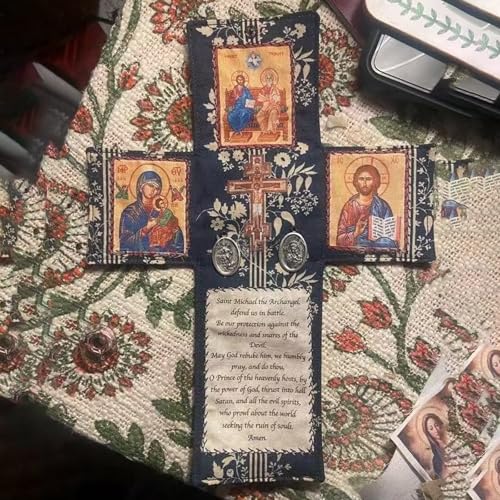 Handcrafted Pocket Shrine Catholic – Portable Travel Prayer Kit & Folding Personal Altar Gifts, Pocket Shrine with Silver Cross, Faith Edition Pocket Devotional, Pocket Prayer & Altar for Spiritual Faith Practices (D) - color: D