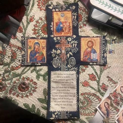 Handcrafted Pocket Shrine Catholic – Portable Travel Prayer Kit & Folding Personal Altar Gifts, Pocket Shrine with Silver Cross, Faith Edition Pocket Devotional, Pocket Prayer & Altar for Spiritual Faith Practices (D) - color: D