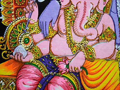 Lord Shiva Family Batik Cotton Wall Hanging Yoga Painting : Size 43"x30" Inches - color: Shva Family