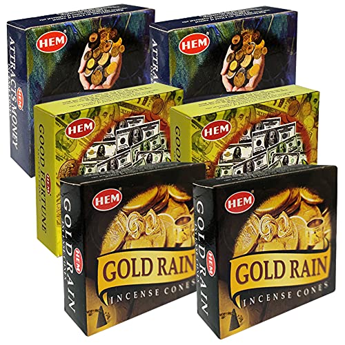 Attracts Money Good Fortune Gold Rain Incense Cones & Holder Bundle Variety Pack from Hem Trumiri Insense Insence - color: Attracts Money & Good Fortune & Gold Rain