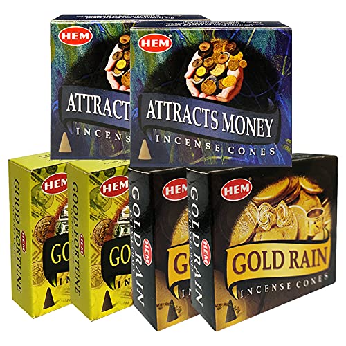 Attracts Money Good Fortune Gold Rain Incense Cones & Holder Bundle Variety Pack from Hem Trumiri Insense Insence - color: Attracts Money & Good Fortune & Gold Rain