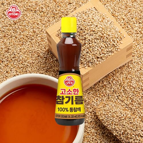 Ottogi Roasted Sesame Oil, 100% Pure Korean Sesame Oil, 10.82 fl oz (320ml), Rich & Nutty Flavor for Cooking, Stir-Fry, and Dressings