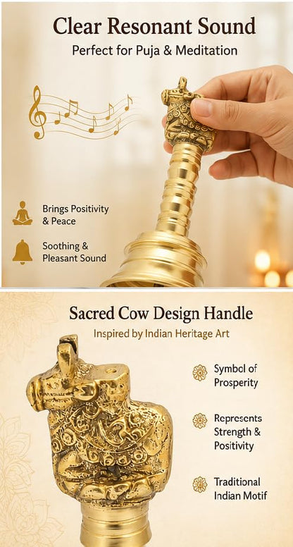 Wonderlist Handicrafts Brass Pooja Bell with Gods Sitting On Top (Nandi), 5 INCH, SE-45T - color: Nandi