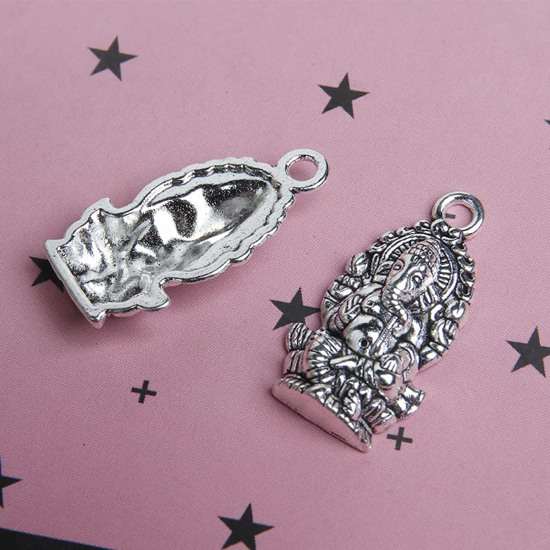 Wixine 60Pcs Ganesha Charms Ganesha Pendants Antiqued Silver Tone 14 x 27 mm Making DIY Handmade Accessories Craft
