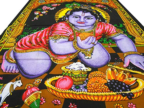 Ladoo Gopal Cotton sequin sitara batik Wall Hanging Painting : Size 43"x30" Inches - color: Laddoo Gopal - Bal Krishna