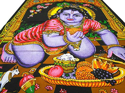 Ladoo Gopal Cotton sequin sitara batik Wall Hanging Painting : Size 43"x30" Inches - color: Laddoo Gopal - Bal Krishna
