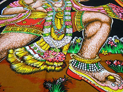 Flying Lord Hanuman Cotton Wall Hanging Painting : Size 43"x30" Inches - color: Hanuman