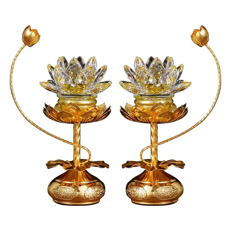 1 Pair - Colorful LED Crystal Lotus Buddhist Lamp - 8 inches - color: Pale Gold, size: 8 inches