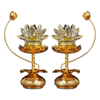 1 Pair - Colorful LED Crystal Lotus Buddhist Lamp - 8 inches - color: Pale Gold, size: 8 inches