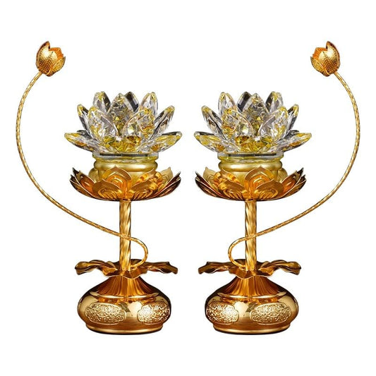 1 Pair - Colorful LED Crystal Lotus Buddhist Lamp - 8 inches - color: Pale Gold, size: 8 inches