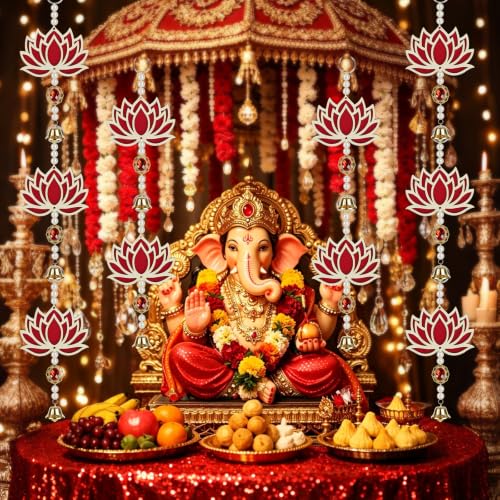 10 Pcs Lotus Decorations for Pooja Diwali Decoration for Home Indian Floral Lotus Hangings for Temple, Wedding, Festival, Wall, Navratri, Ganesh Pooja, Puja, Hindu, Shubh Labh, and Christmas Garlands