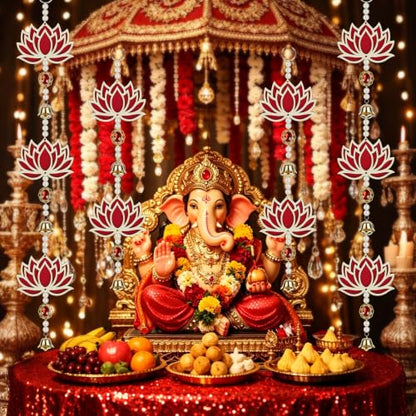 10 Pcs Lotus Decorations for Pooja Diwali Decoration for Home Indian Floral Lotus Hangings for Temple, Wedding, Festival, Wall, Navratri, Ganesh Pooja, Puja, Hindu, Shubh Labh, and Christmas Garlands