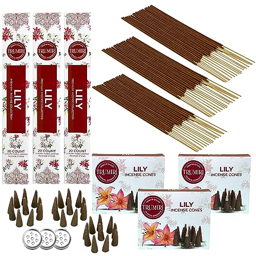 Lily Incense Sticks & Incense Cones Combo Pack - 60 Insence-Sticks + 30 Insence Cones - Inscense - Incense Cones Scented - Insents - color: Lily