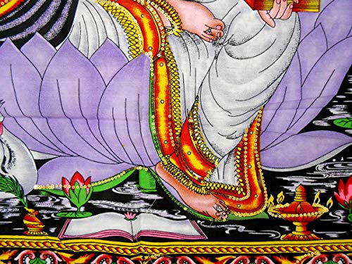 Goddess Saraswati batik sequins Cotton Wall Hanging yoga Painting : Size 43"x30" Inches - color: Saraswati