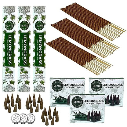 Lemongrass Incense Sticks & Incense Cones Combo Pack - 60 Insence-Sticks + 30 Insence Cones - Inscense - Incense Cones Scented - Insents - color: Lemongrass