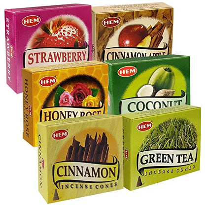 Hem Incense Cones Variety Pack #5 and Cone Incense Burner Bundle with 6 Most Sought-After Fragrances - color: Popular 6c