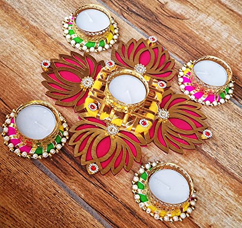 Rangoli | Traditional Tea Light Holders| Set of 5 Rangoli Candle Holders | Diwali Decorations| onam pongal| Rangoli Diya | Diwali diyas |Diwali Lights| Diwali Candles