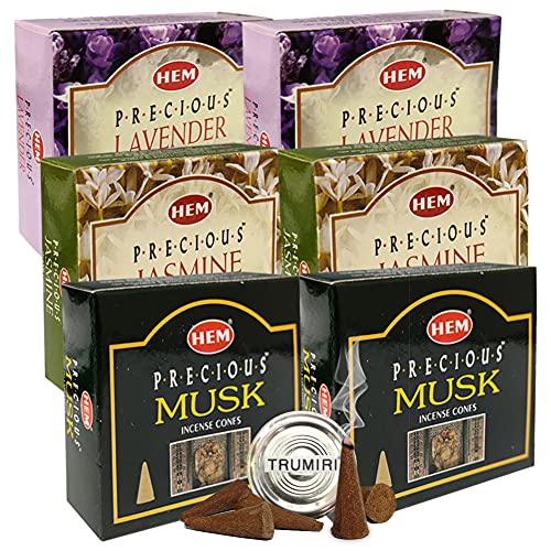Lavender Jasmine Musk Incense Cones & Holder Bundle Variety Pack from Hem Trumiri Insense Insence - color: Lavender & Jasmine & Musk