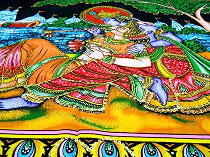 Radha Krishna Religious Cotton Batik Wall Hanging sequins Painting : Size 43"x30" Inches - color: Radha Krishna