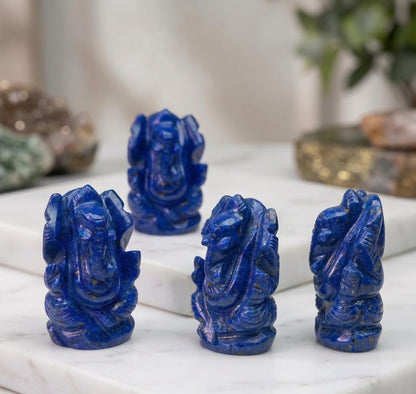 Lord Ganesha Statue Sculpture (1.5 inch) - Natural Lapis Lazuli Stone Ganesh Sculpture, Beautiful Lapis Lazuli Ganesh Idol, Pocket Ganesh Statue - color: Lapis Lazuli Ganesh