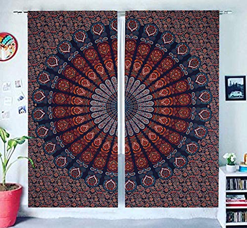Popular Handicrafts Indian Hippie Bohemian Beautiful Peacock Mandala Curtain Panels Room Divider Blue - color: Blue Multicolor, size: 25"W x 74"L (Pack of 2)
