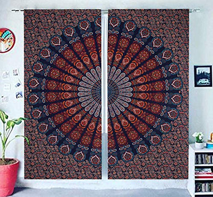 Popular Handicrafts Indian Hippie Bohemian Beautiful Peacock Mandala Curtain Panels Room Divider Blue - color: Blue Multicolor, size: 25"W x 74"L (Pack of 2)